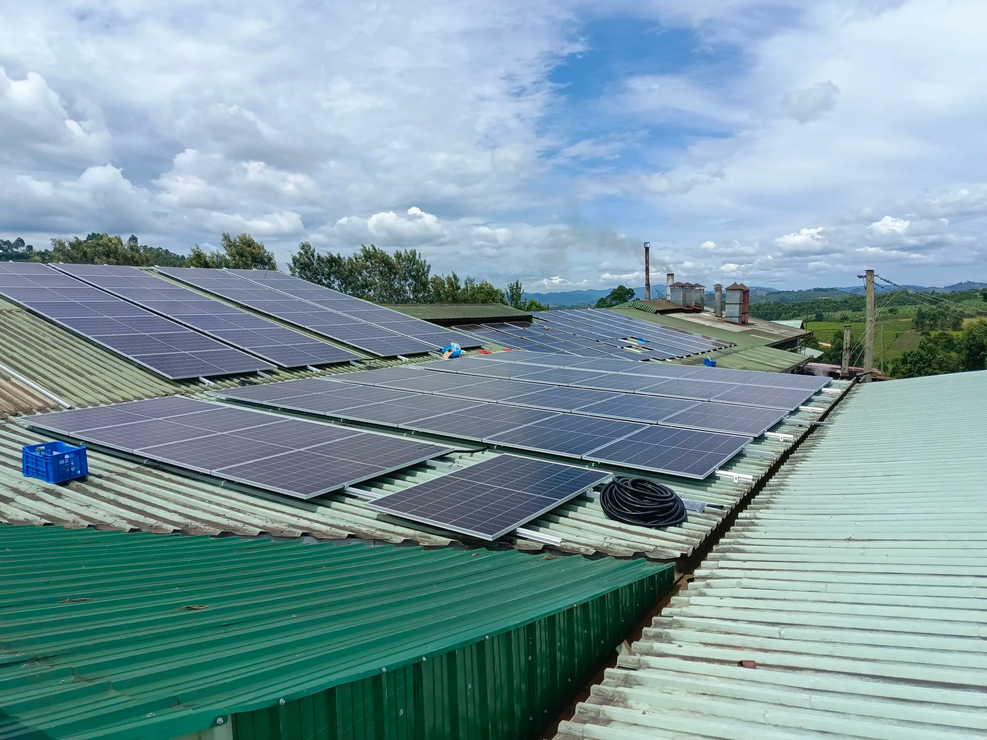 Solar and battery backup system at a tea processing factory in Bushenyi, Uganda